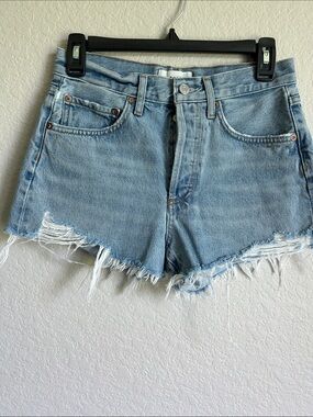 Agolde Pale Blue Frayed High-Rise Denim Cutoff Shorts